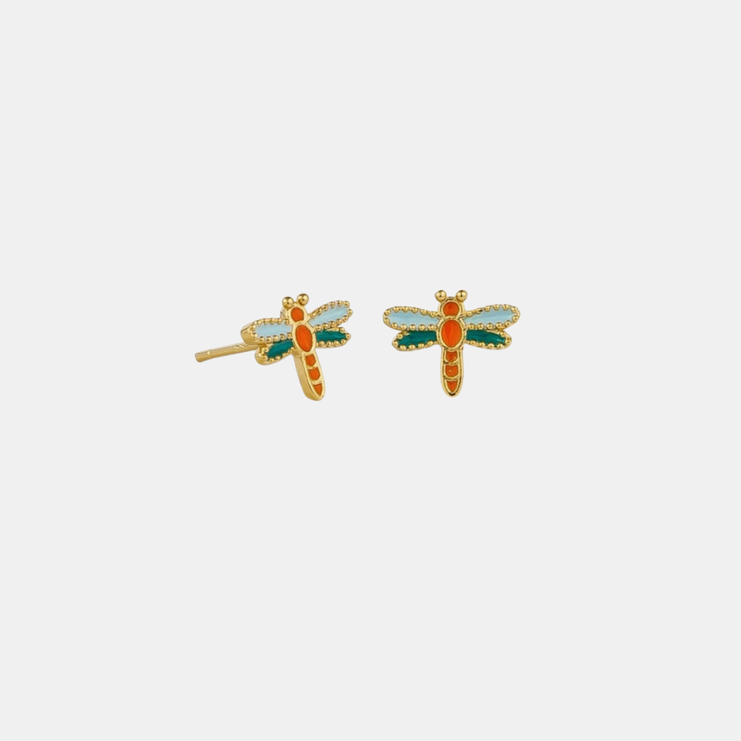 Gold dragonfly hot sale stud earrings