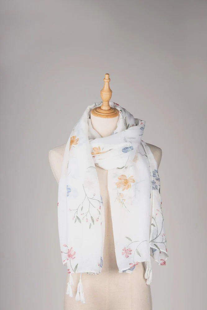 Antigone | Alice Floral Scarf - White | Shut the Front Door