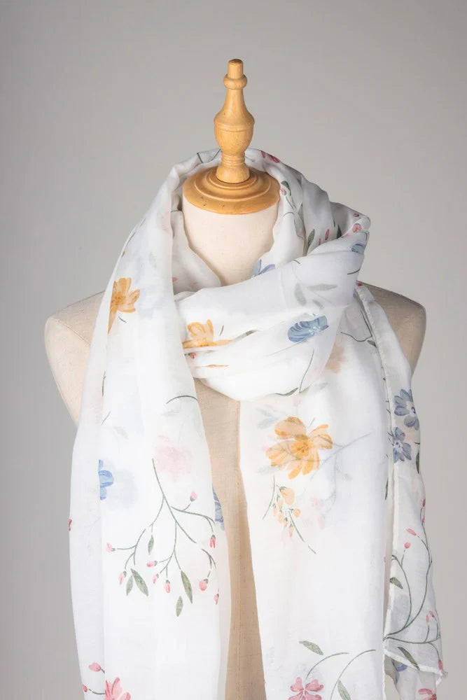 Antigone | Alice Floral Scarf - White | Shut the Front Door