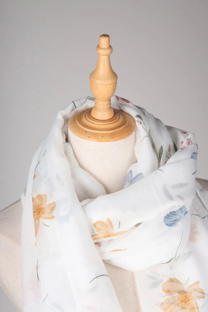 Antigone | Alice Floral Scarf - White | Shut the Front Door