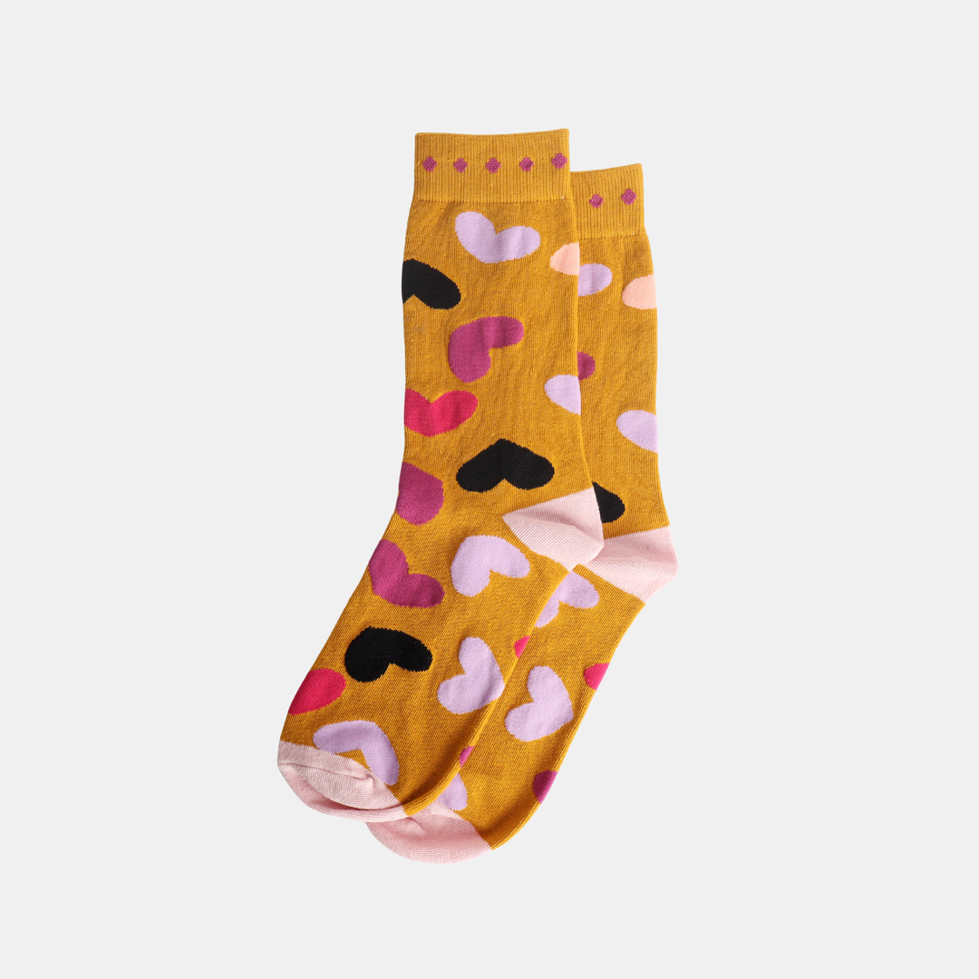 Antigone | Socks - Mustard - Hearts | Shut the Front Door