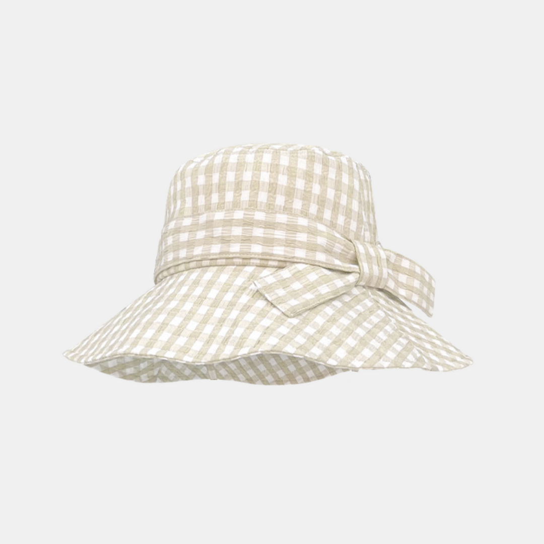 Antigone | Kiera Check Bucket Hat - Beige/White | Shut the Front Door