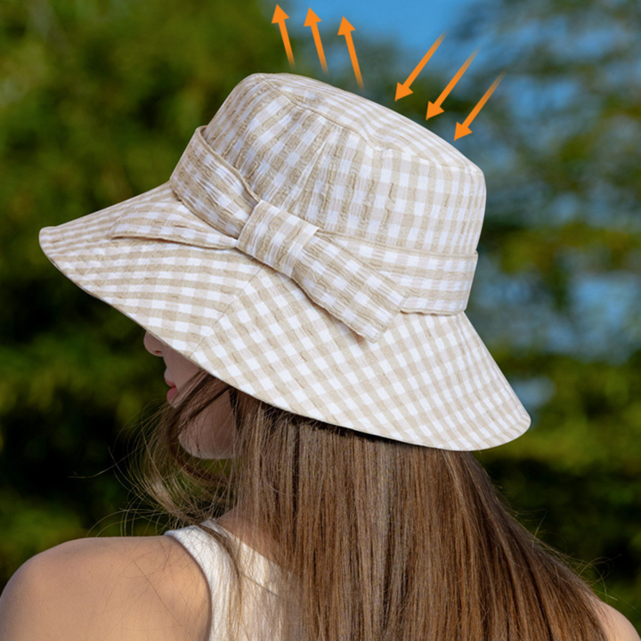 Antigone | Kiera Check Bucket Hat - Beige/White | Shut the Front Door