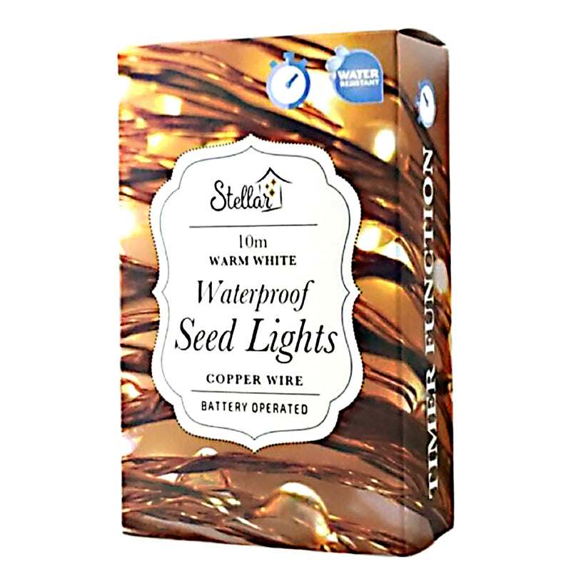 Stellar Haus | 10m Waterproof AA Seed Light String - Copper Warm White | Shut the Front Door