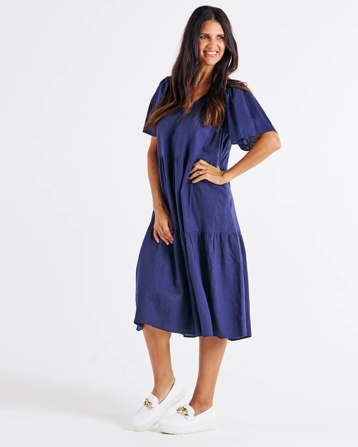 Betty Basics | Regina Linen Dress - Navy | Shut the Front Door