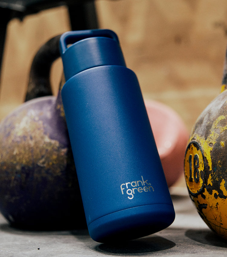 Frank Green | Ceramic Lined Reusable Bottle 34oz Grip Finish - Midnight | Shut the Front Door