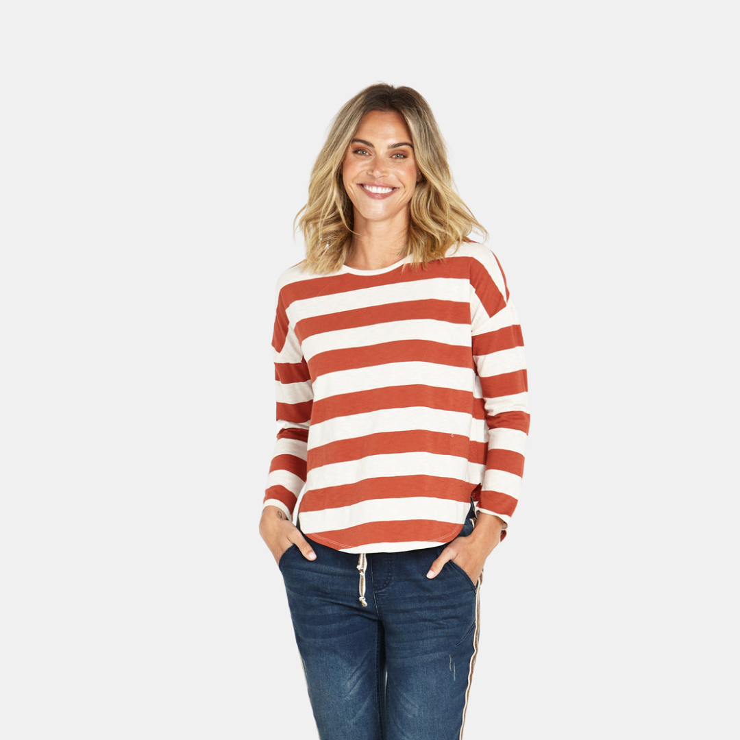 Betty Basics | Jessie Long Sleeve Tee - Dusty Terracotta Stripe | Shut the Front Door