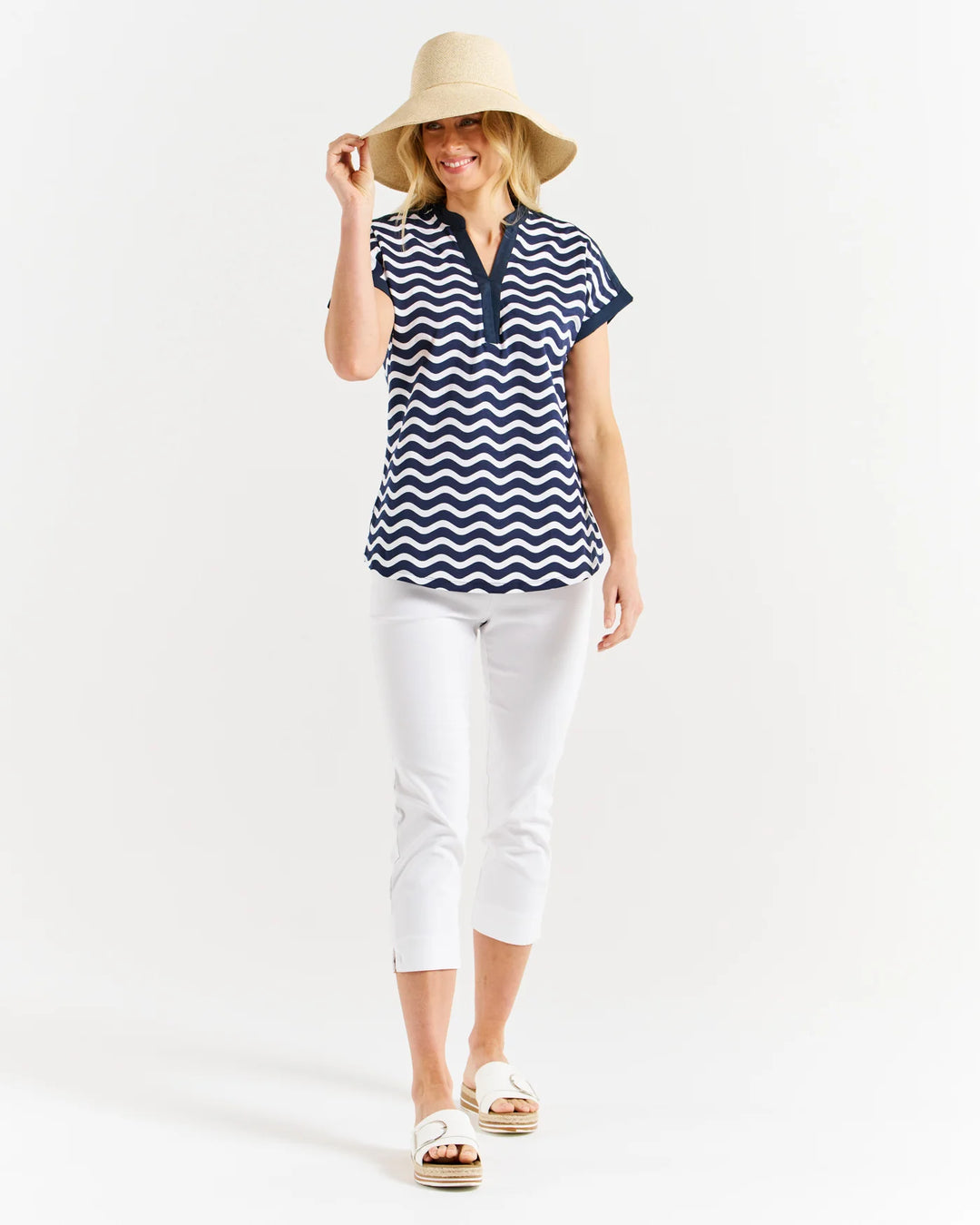 Betty Basics | Bridie Tee - Navy Wavy Stripe | Shut the Front Door