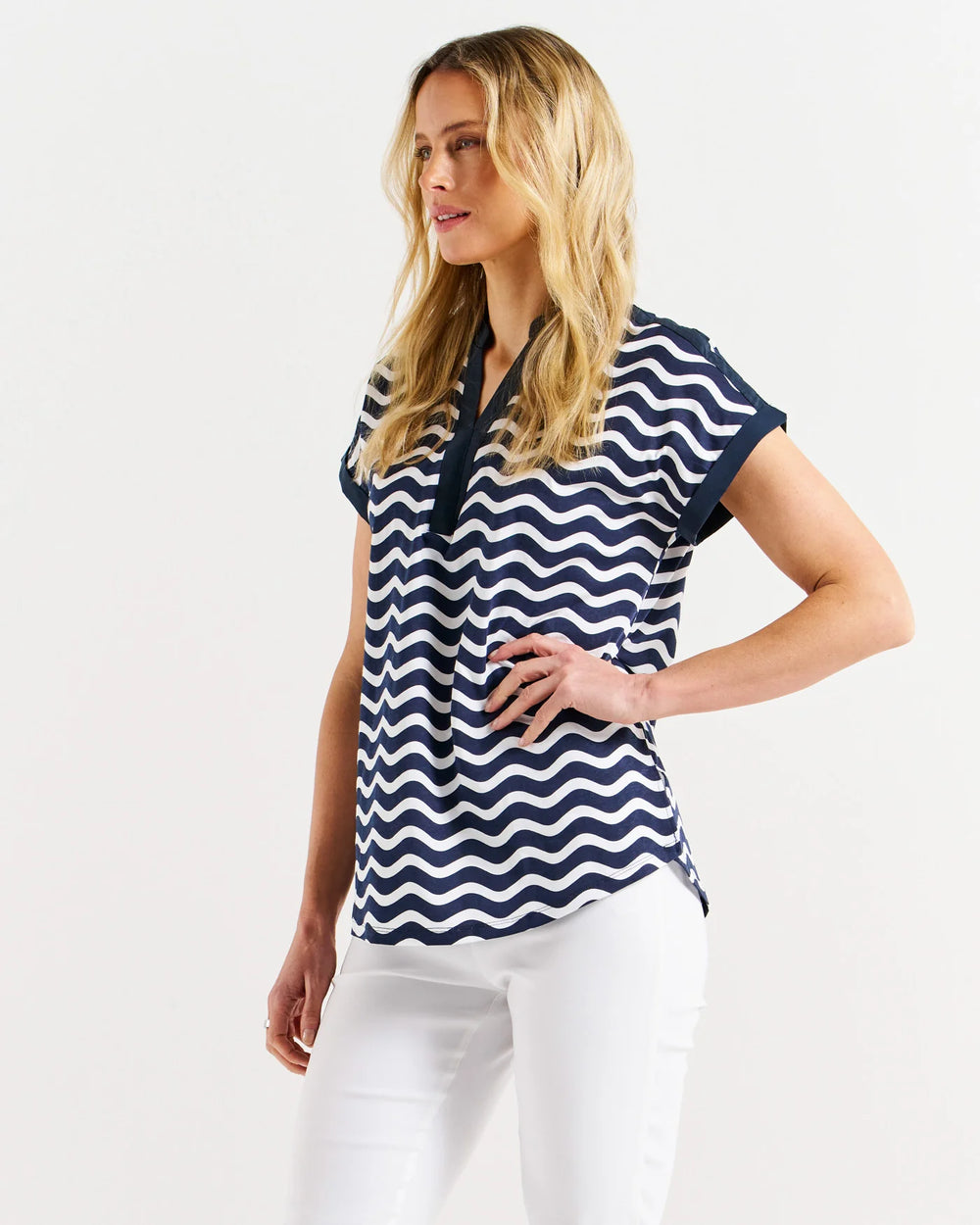 Betty Basics | Bridie Tee - Navy Wavy Stripe | Shut the Front Door