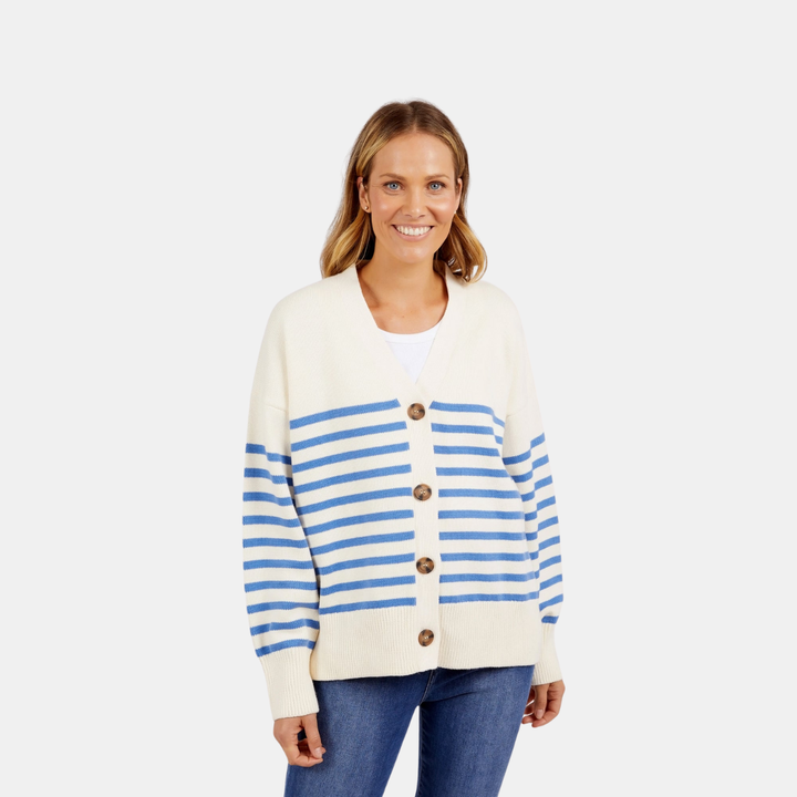 Elm Knitwear | Mabel Stripe Cardi - Cerulean | Shut the Front Door