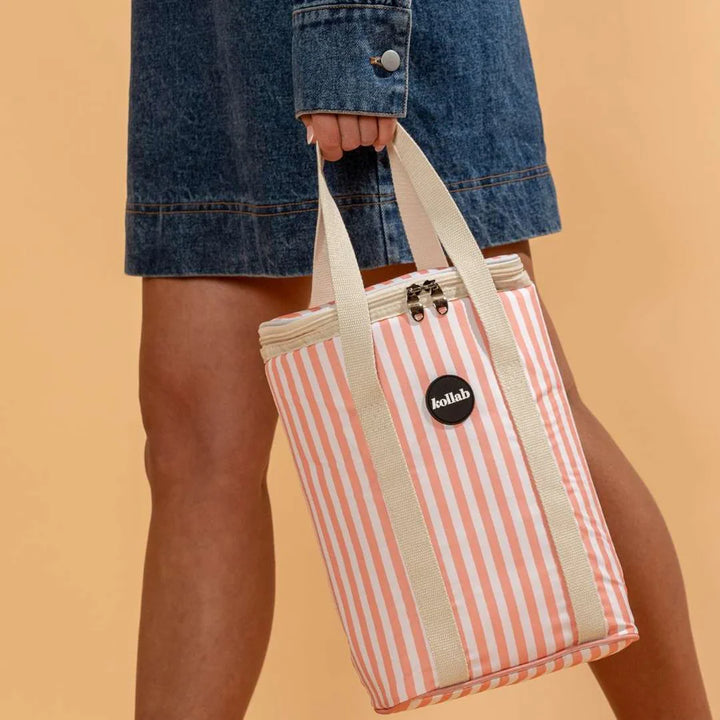 Kollab | Holiday Wine Cooler Bag - Coral Stripe | Shut the Front Door