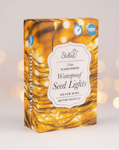 Stellar Haus | 10m Waterproof AA Seed Light String - Silver Warm White | Shut the Front Door