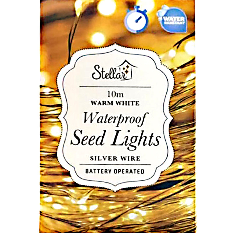 Stellar Haus | 10m Waterproof AA Seed Light String - Silver Warm White | Shut the Front Door