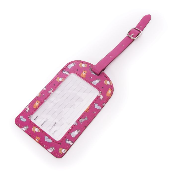 IS Gifts | Cat Luggage Tag -Raspberry | Shut the Front Door