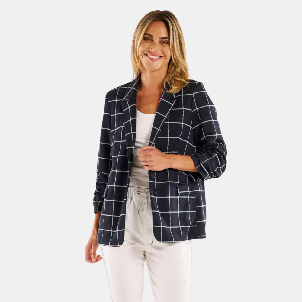 Betty Basics | Check Jersey Blazer - Navy Check | Shut the Front Door