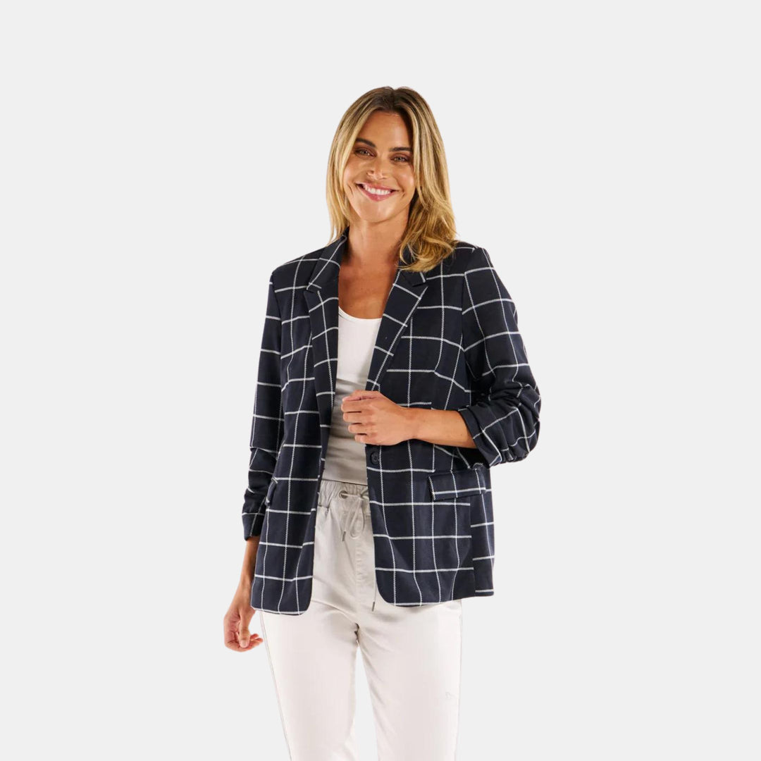 Betty Basics | Check Jersey Blazer - Navy Check | Shut the Front Door