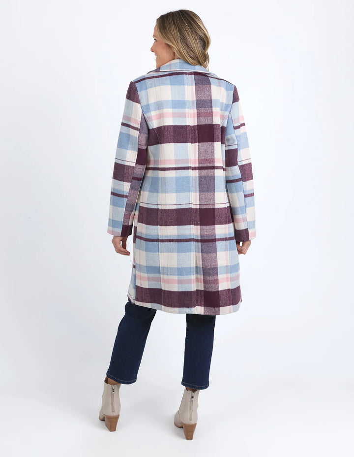 Elm Knitwear | Blanche Check Coat - Steel Blue | Shut the Front Door