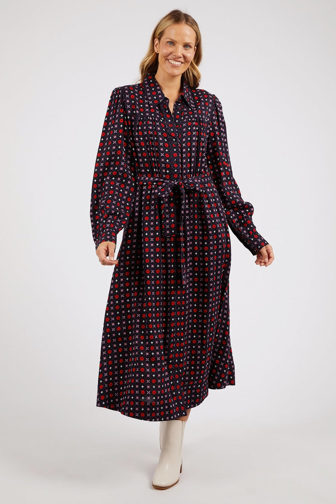 Elm Knitwear | Jessie Geo Shirt Dress - Navy | Shut the Front Door