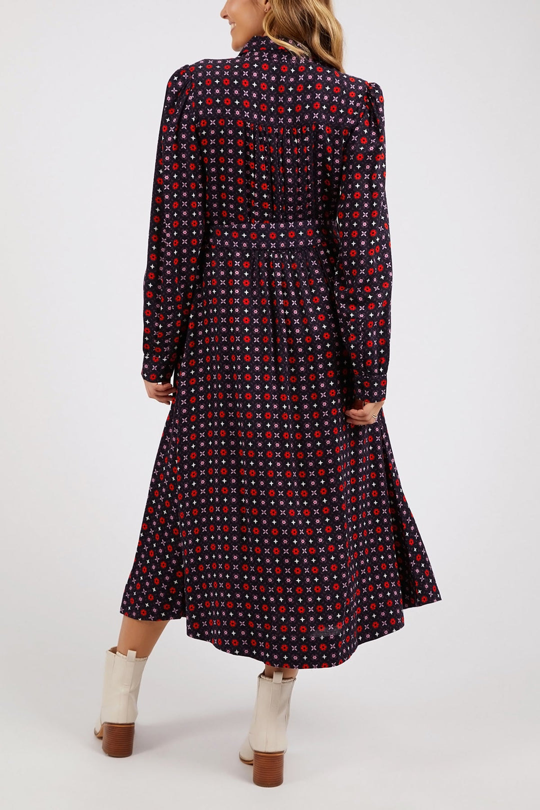 Elm Knitwear | Jessie Geo Shirt Dress - Navy | Shut the Front Door