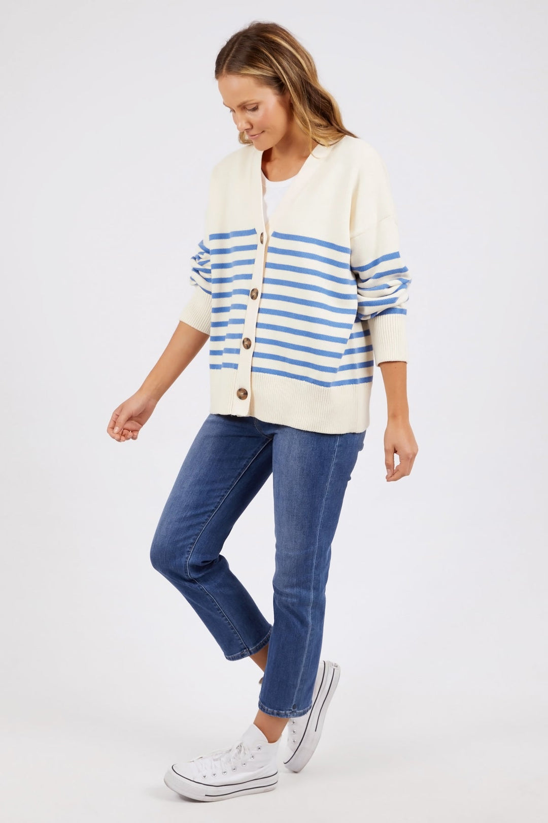 Elm Knitwear | Mabel Stripe Cardi - Cerulean | Shut the Front Door