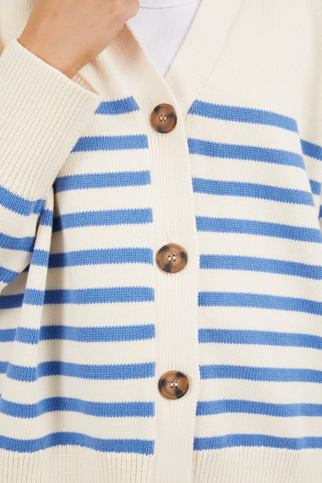 Elm Knitwear | Mabel Stripe Cardi - Cerulean | Shut the Front Door