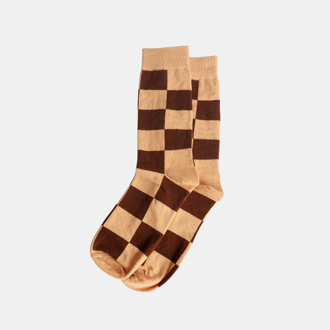 Antigone | Socks - Brown/Beige - Check | Shut the Front Door