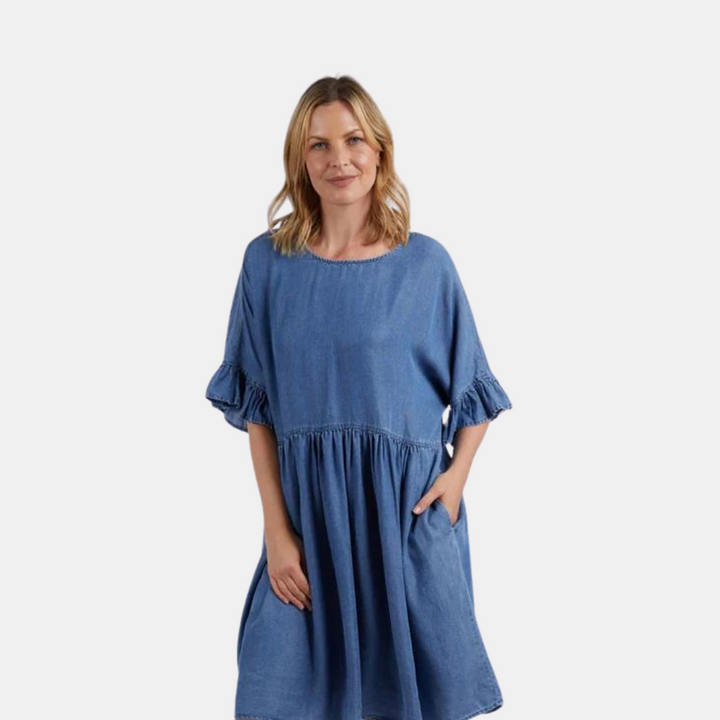 Elm Knitwear | Charlie Chambray Dress - Blue | Shut the Front Door