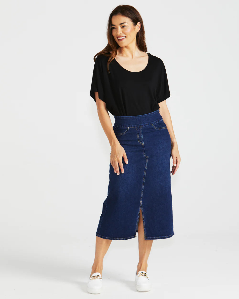 Betty Basics | Shelby Stretch Denim Skirt - Midnight | Shut the Front Door