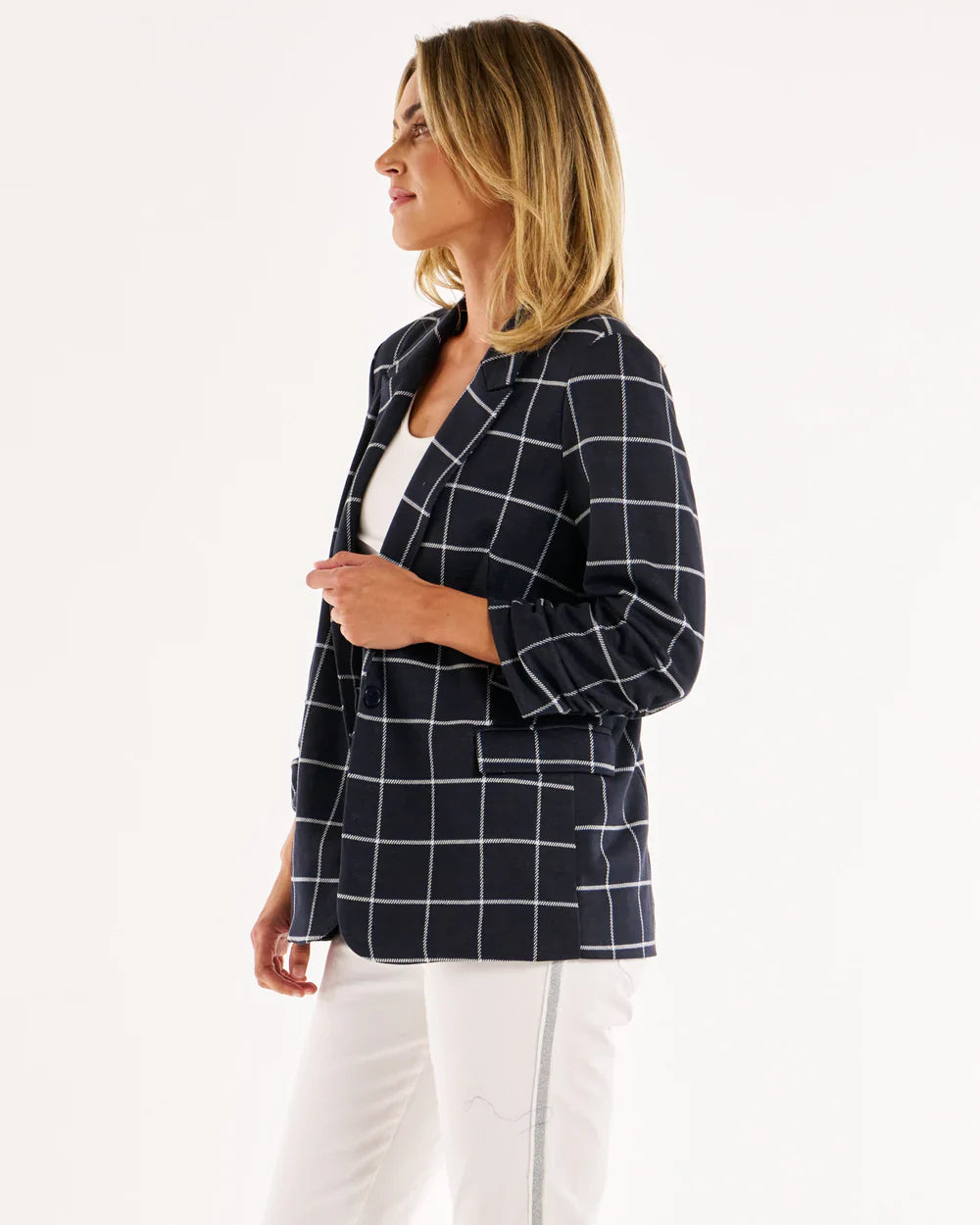 Betty Basics | Check Jersey Blazer - Navy Check | Shut the Front Door