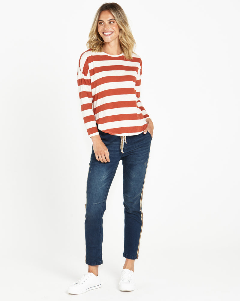 Betty Basics | Jessie Long Sleeve Tee - Dusty Terracotta Stripe | Shut the Front Door