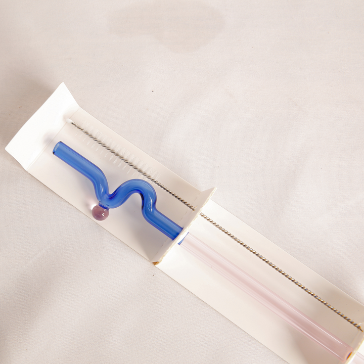 Antigone | Reusable Glass Straw - Wavy Blue/Pink | Shut the Front Door