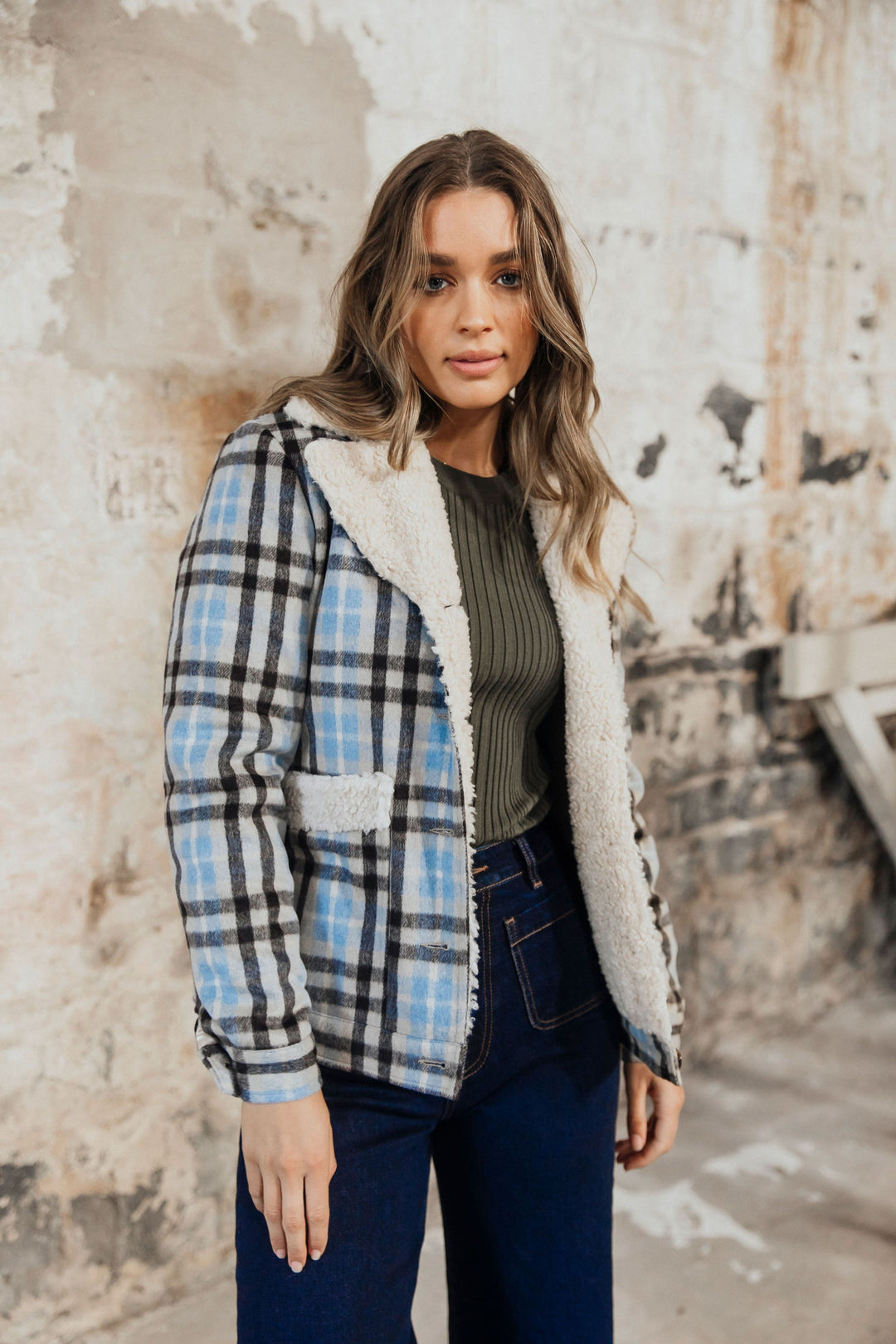 Elm Knitwear | Demi Check Jacket - Blue | Shut the Front Door