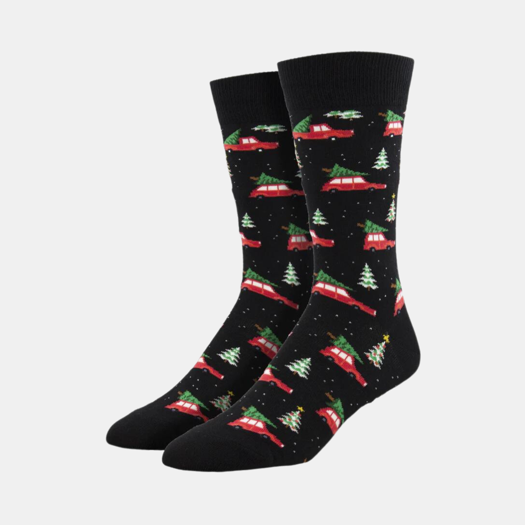 Socksmith | Men's Socks Christmas Cars - Black | Shut the Front Door