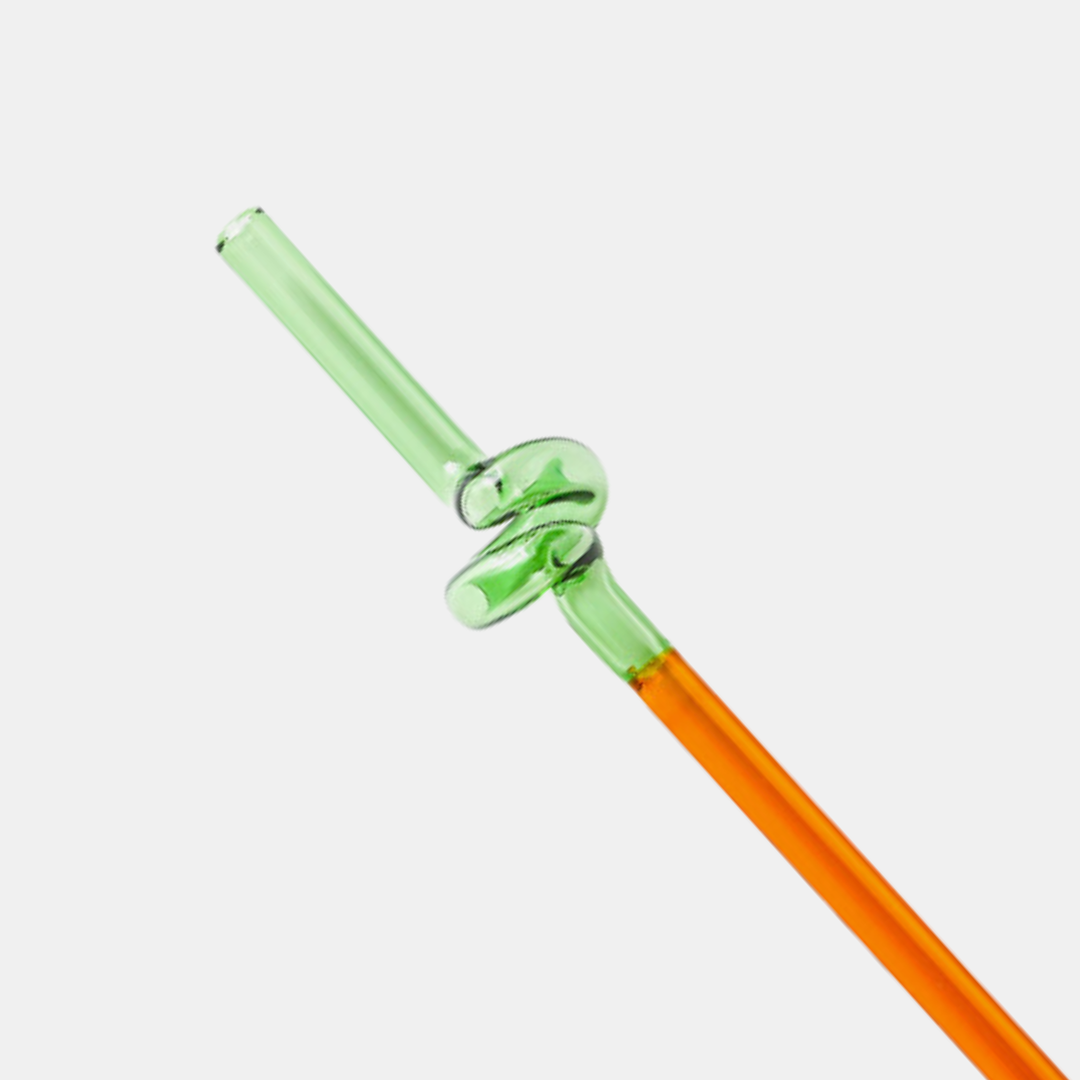 Antigone | Reusable Glass Straw - Curly Green/Amber | Shut the Front Door