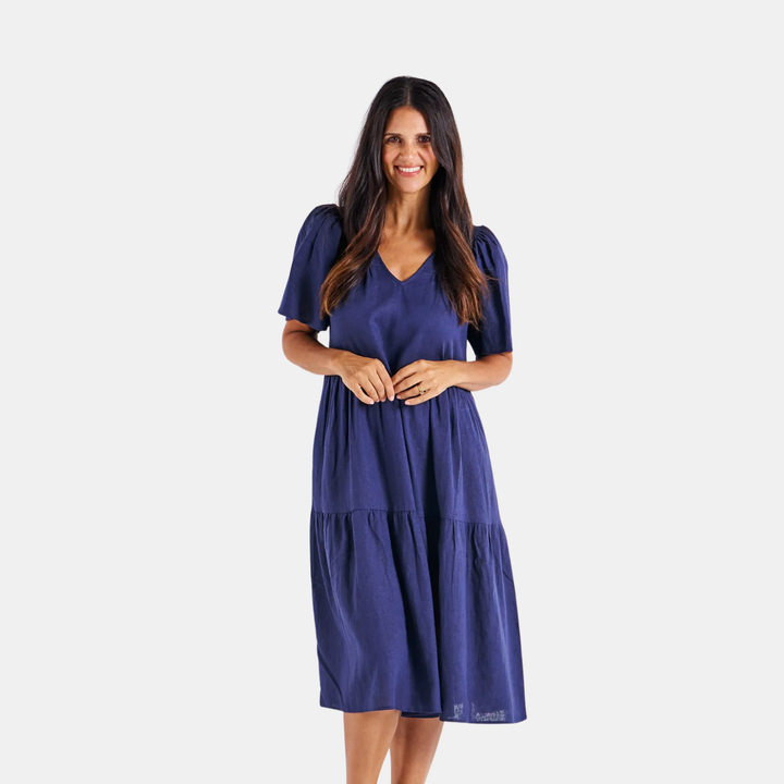 Betty Basics | Regina Linen Dress - Navy | Shut the Front Door