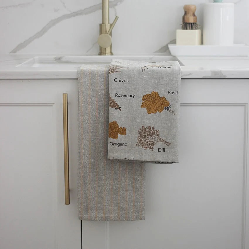 Raine & Humble | Herb Print Tea Towel S/2 - Mustard | Shut the Front Door