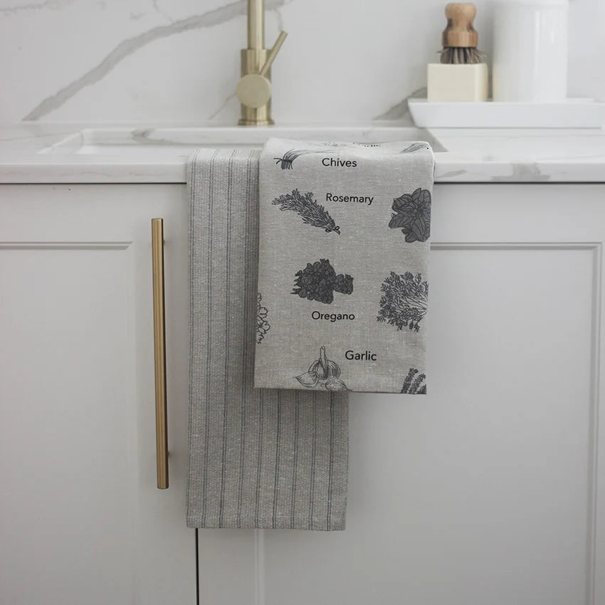 Raine & Humble | Herb Print Tea Towel S/2 - Charcoal | Shut the Front Door