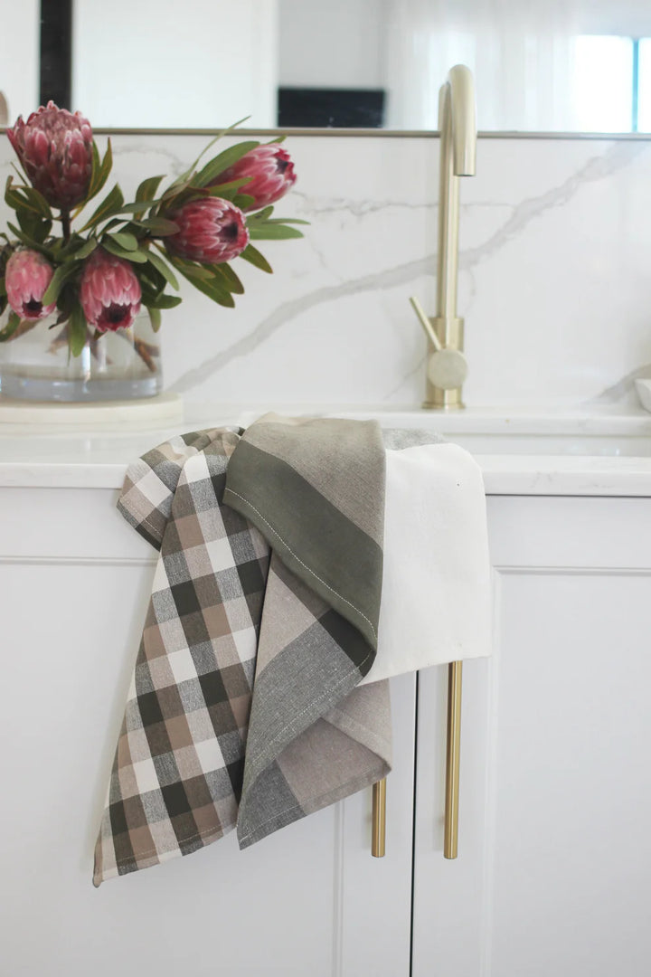 Raine & Humble | Giant Check Tea Towel S/2 - Olive | Shut the Front Door