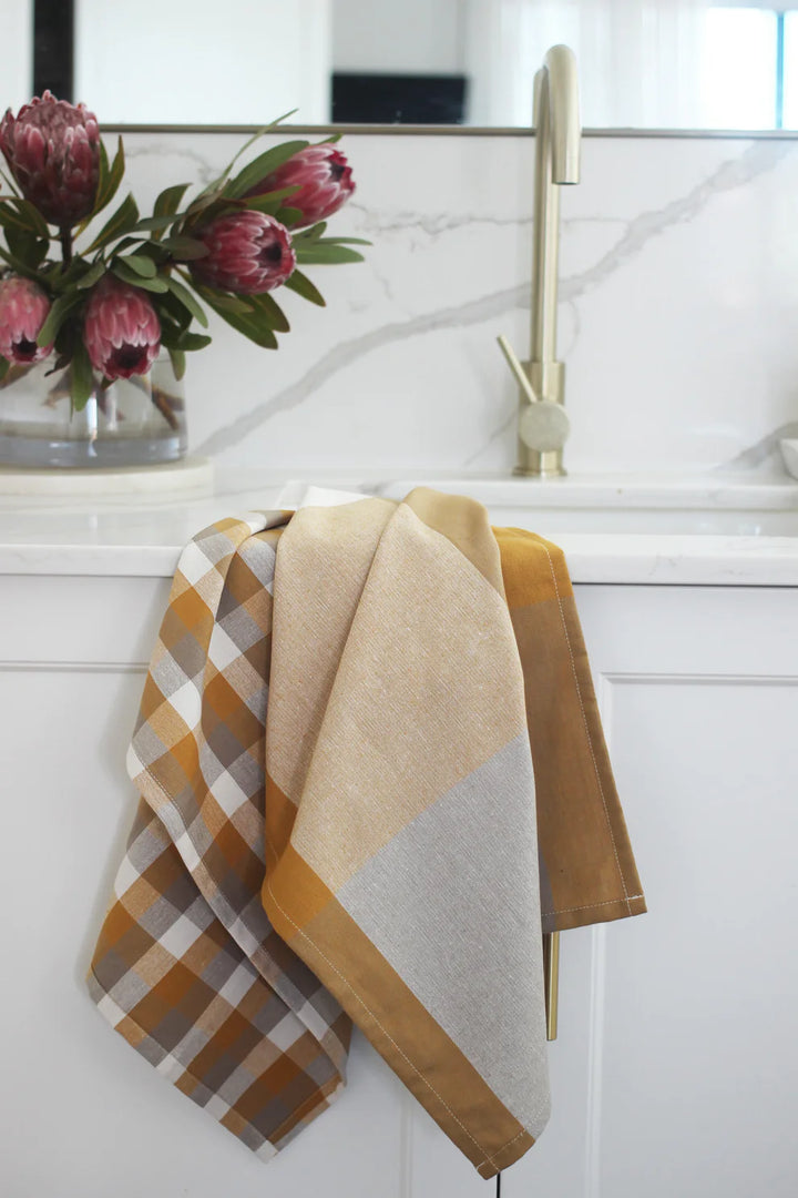 Raine & Humble | Giant Check Tea Towel S/2 - Mustard | Shut the Front Door