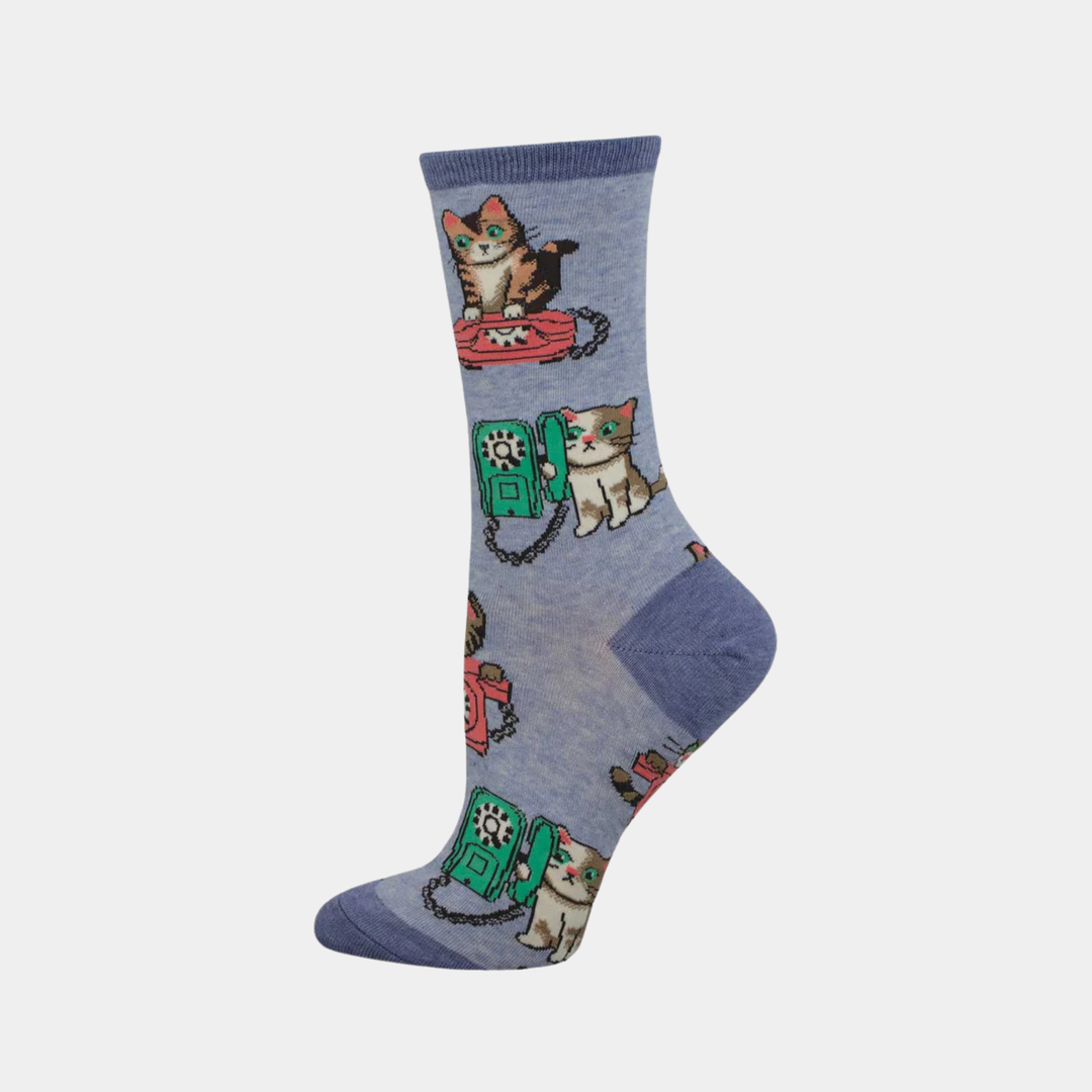 Women's Cat Calls Socks - Blue Heather