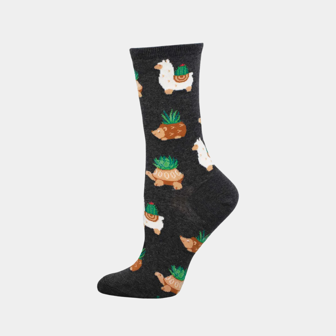 Women's Succulent Pottery Socks - Charcoal Heather