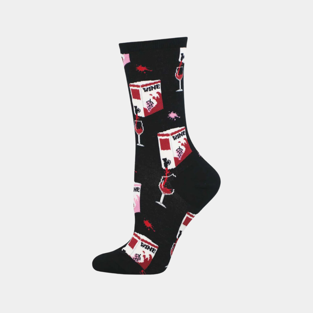 Women's Fine Like Boxed Wine Socks - Black