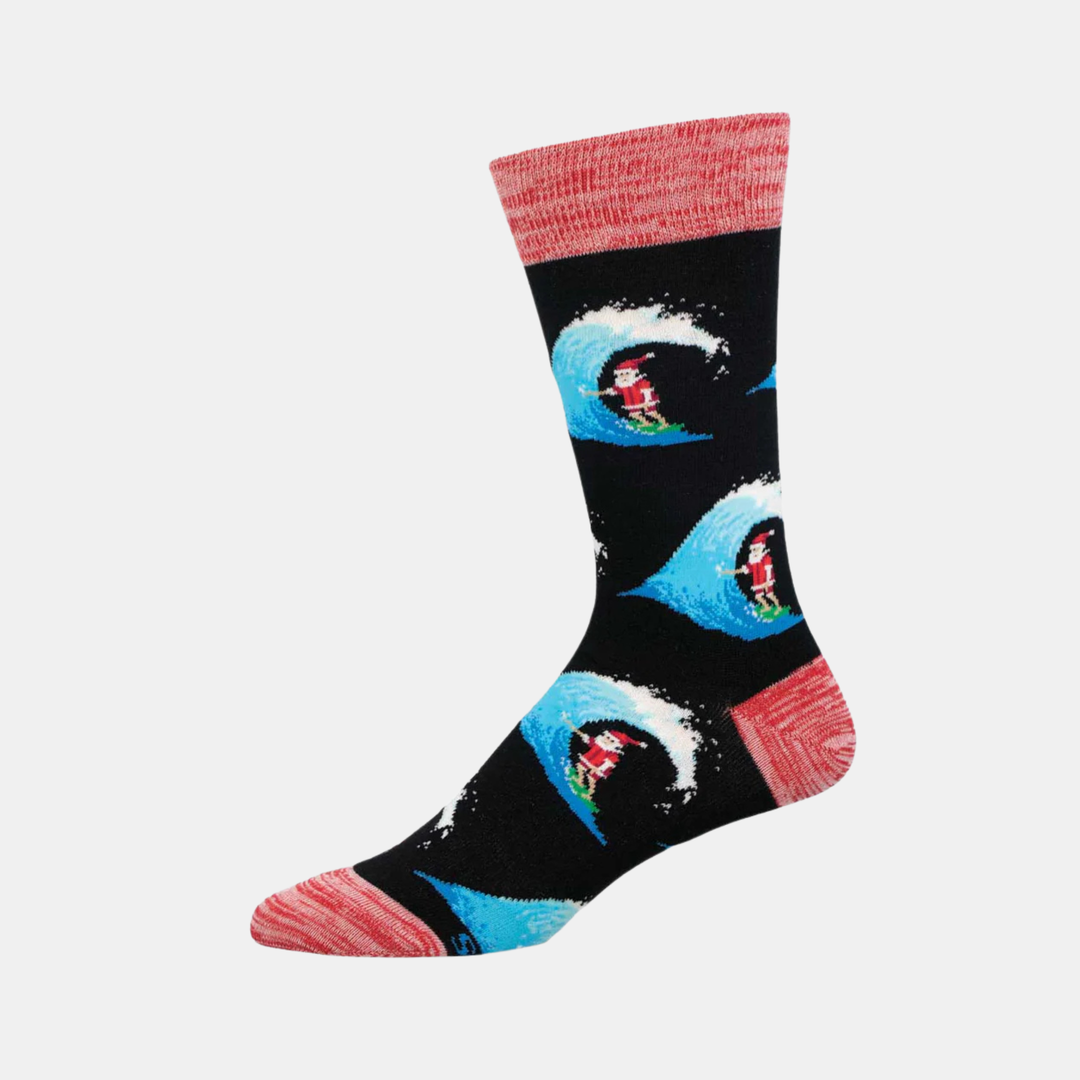 Socksmith | Men's Short Board Santa Socks - Black | Shut the Front Door