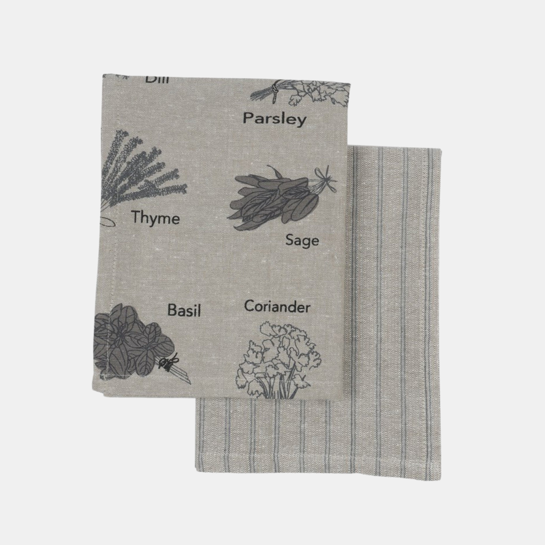 Raine & Humble | Herb Print Tea Towel S/2 - Charcoal | Shut the Front Door