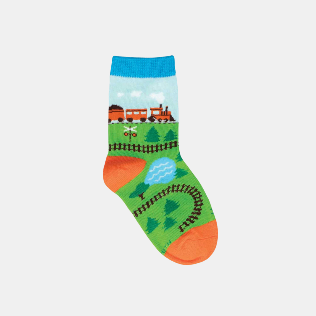 Socksmith | Socks Kids Train Tracks - Blue 2-4 years | Shut the Front Door