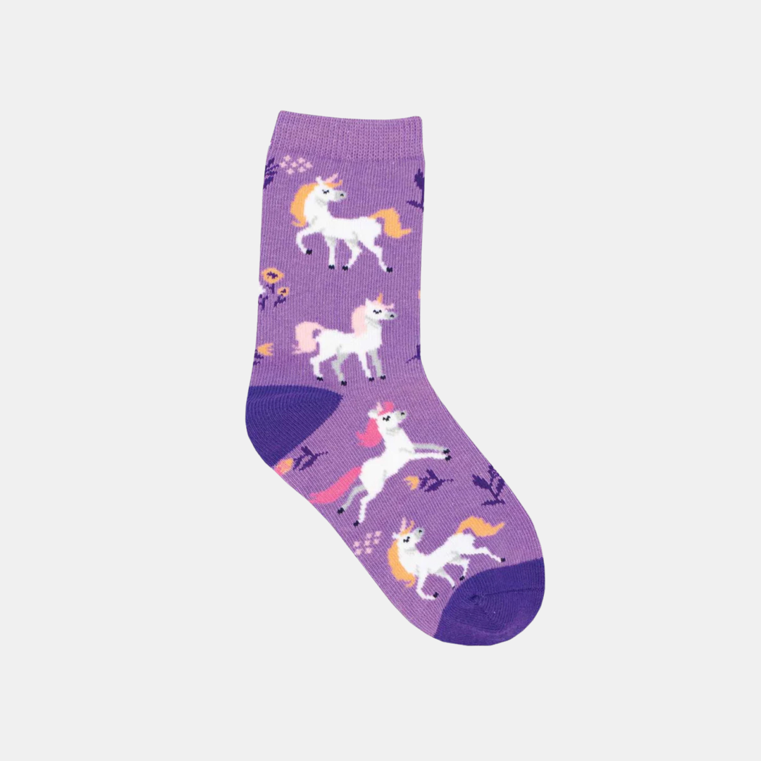 Socksmith | Socks Kids Unicorn Flowers - Purple 4-7 years | Shut the Front Door