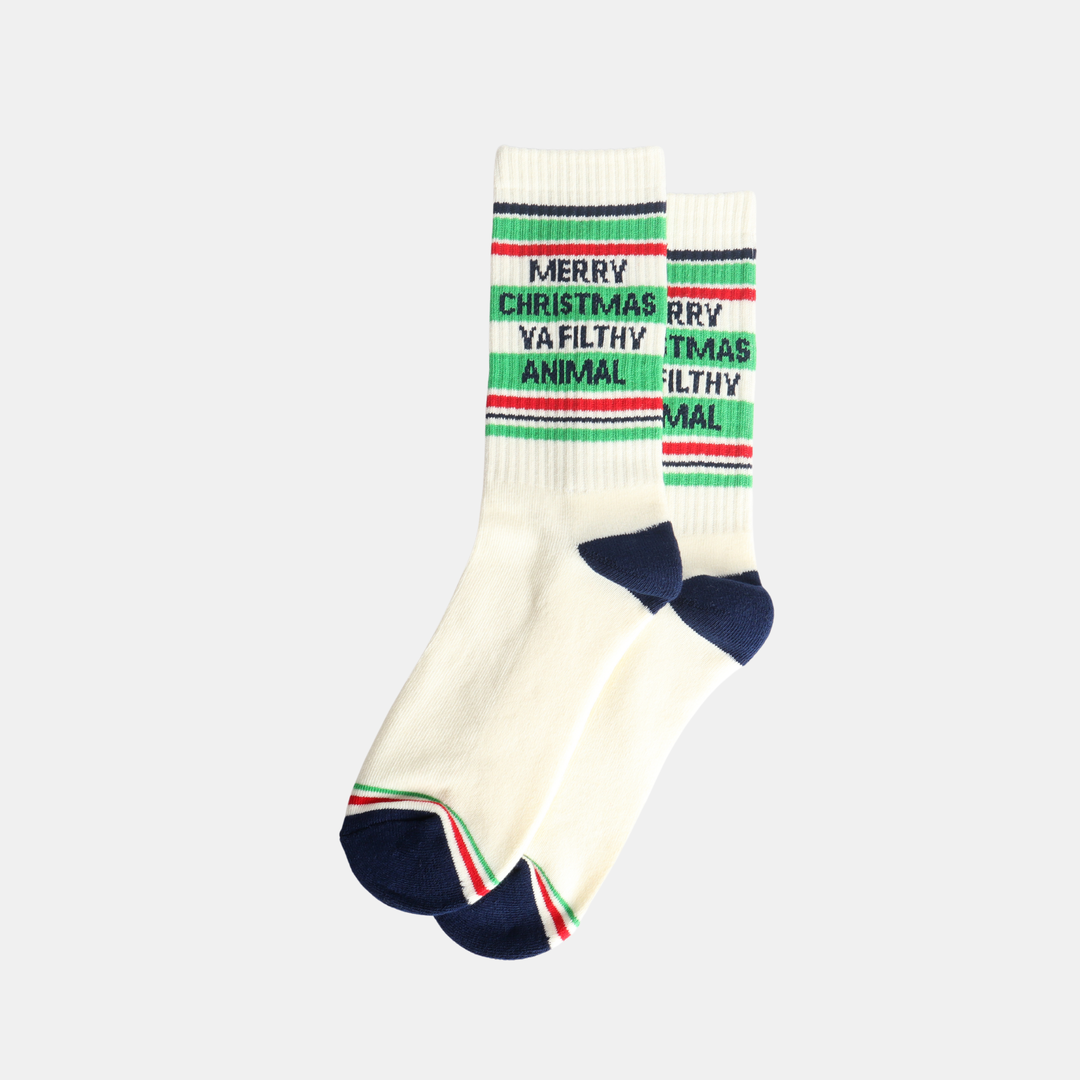 Antigone | Socks - White - Merry Christmas Ya Filthy Animal | Shut the Front Door