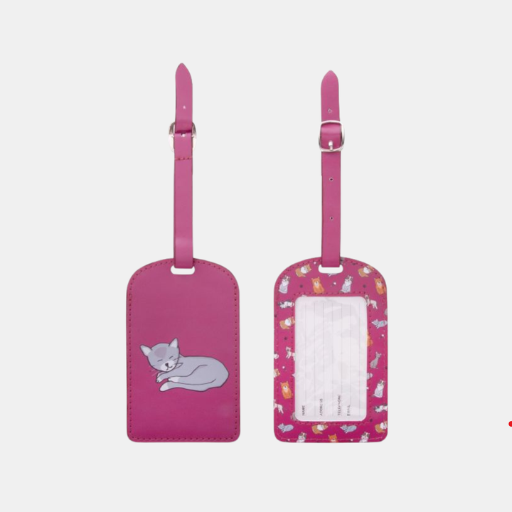 IS Gifts | Cat Luggage Tag -Raspberry | Shut the Front Door