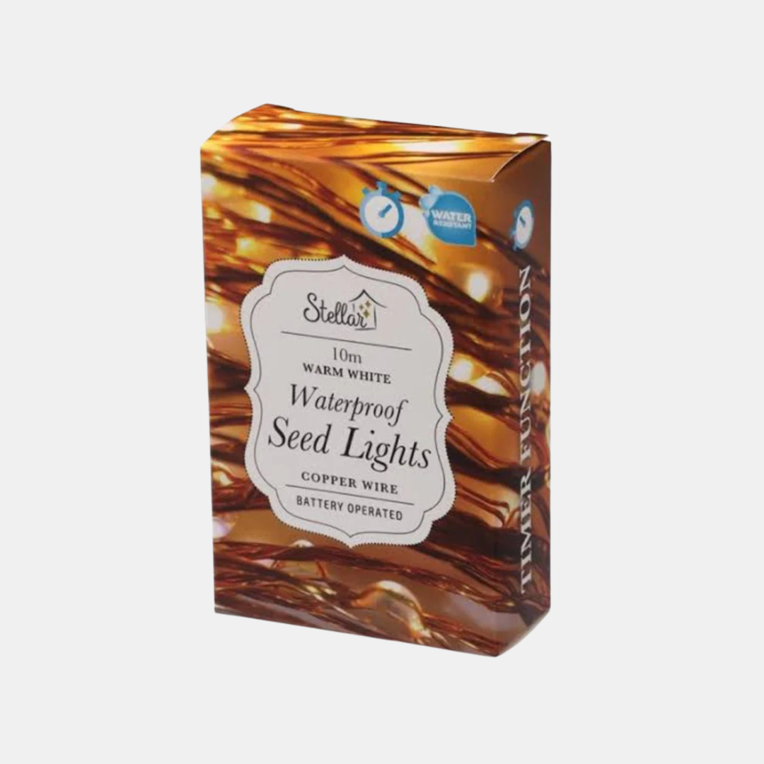 Stellar Haus | 10m Waterproof AA Seed Light String - Copper Warm White | Shut the Front Door