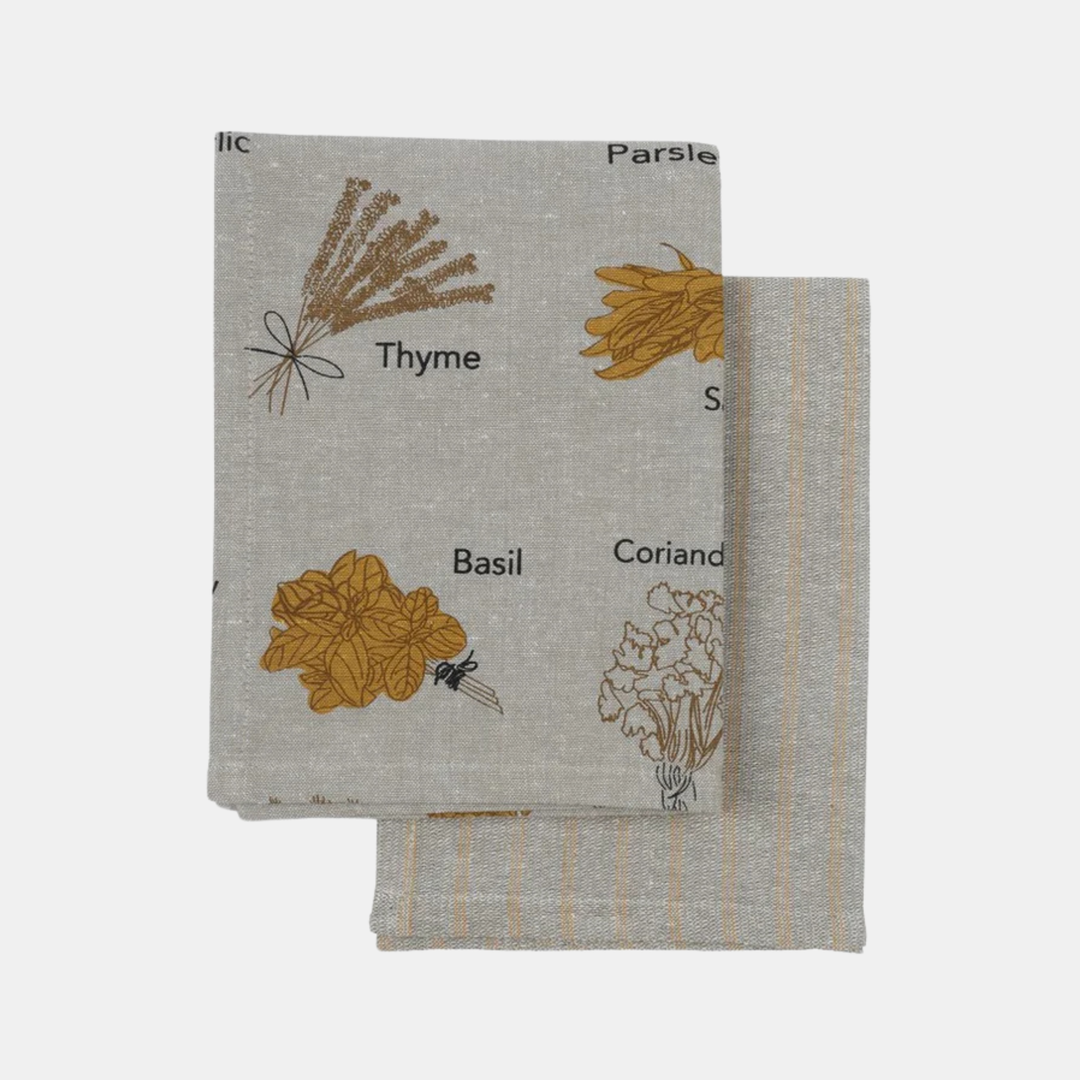 Raine & Humble | Herb Print Tea Towel S/2 - Mustard | Shut the Front Door